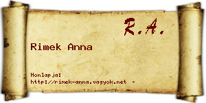 Rimek Anna névjegykártya